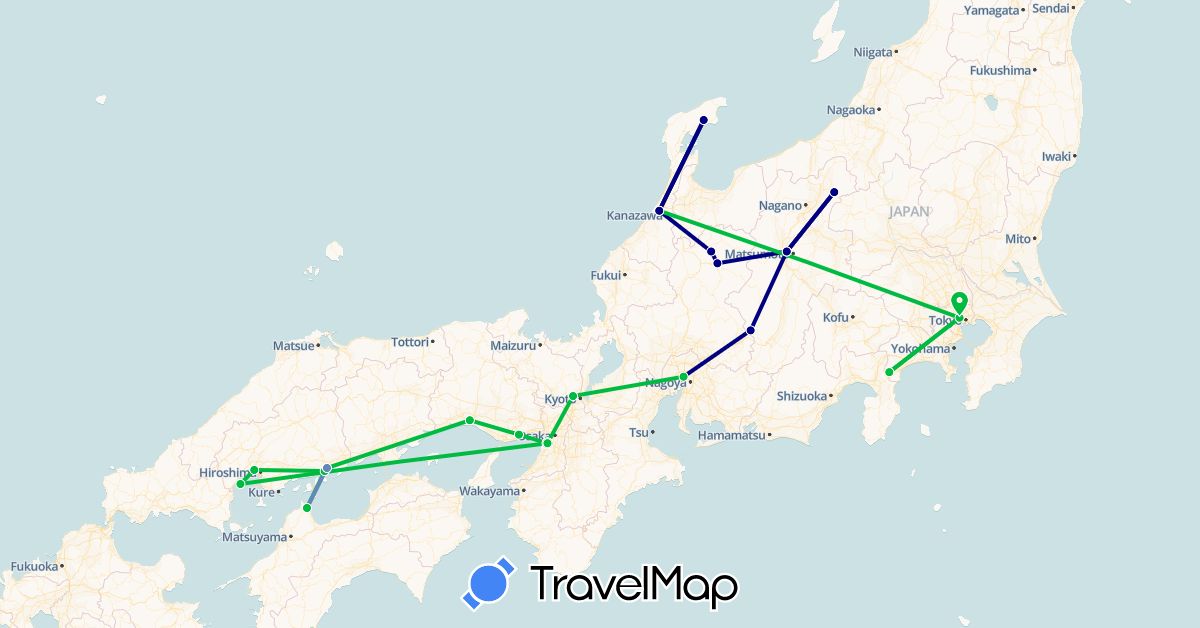 TravelMap itinerary: driving, bus, cycling in Japan (Asia)